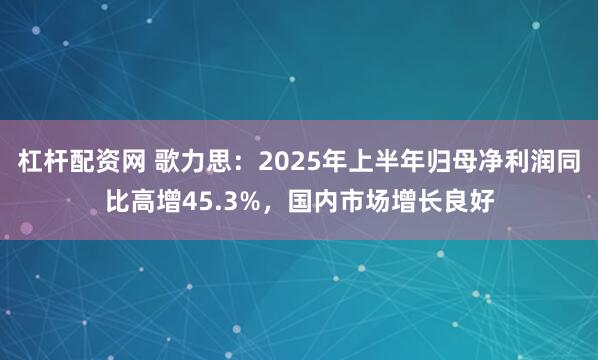 杠杆配资网 歌力思：2025年上半年归母净利润同比高增45.3%，国内市场增长良好