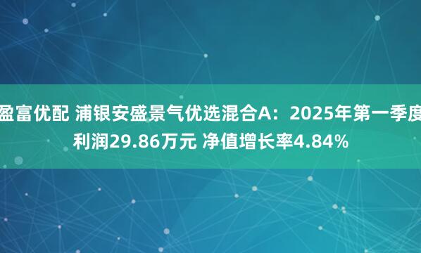 盈富优配 浦银安盛景气优选混合A：2025年第一季度利润29.86万元 净值增长率4.84%